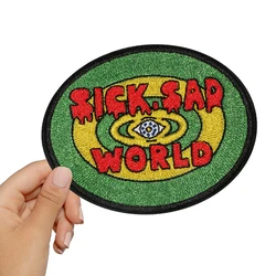 1PC Sick Sad World Embroidered Patch Iron On Sew On Patches For Clothing Cap Bag Jacket DIY Gift Funny Badge With Hot Adhesive