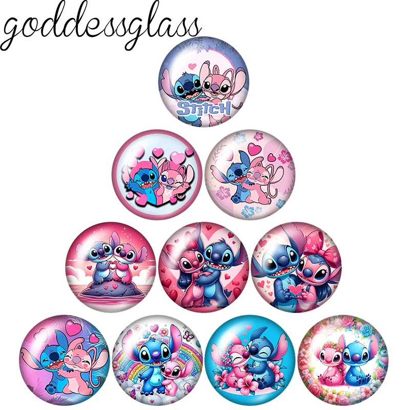 

Dinsey Stitch&Angel Love Happy Valentine's Day 12mm/18mm/20mm/25mm Round photo glass cabochon flat back Making findings keychain