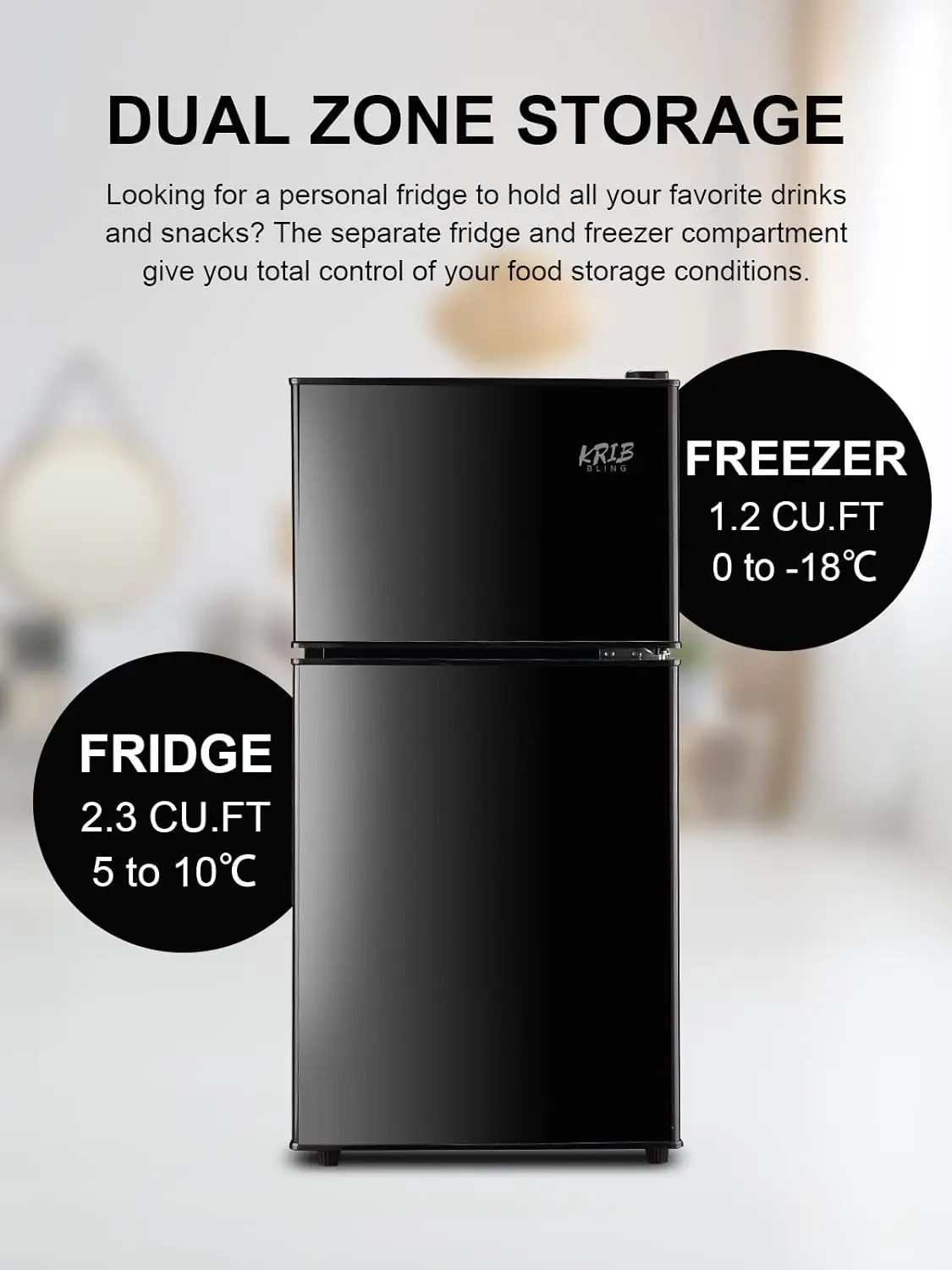 Top-Freezer Frigorífico Lock, Controle termostato ajustável, Fresh Energy Saving, preto, 2 portas, 7 Nível, 3,5 Cu.Ft