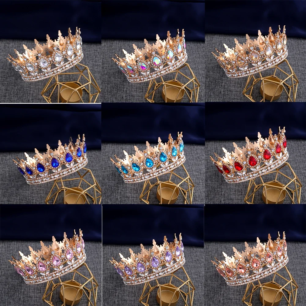 

European Princess Circular Crystal Crown Baroque Rhinestone Tiara Bridal Wedding Celebration Pageant Diadem Hair Accessories