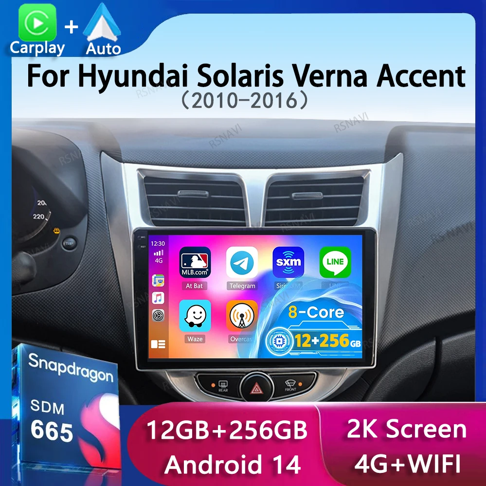 

Автомобильное радио Android 14 для Hyundai Solaris Verna Accent 1 2010-2016 4G Navigaion GPS Мультимедийный видеоплеер Головное устройство 2 din DVD