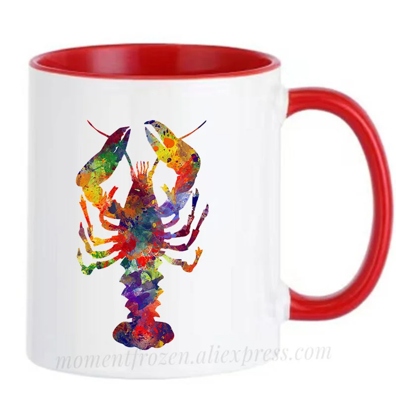 Watercolor Lobster Mugs Sea Animal Nursery Gifts Nautical Art Sailor Coffee Cups Drinkware Teaware Coffeeware Kitchen Home Decal