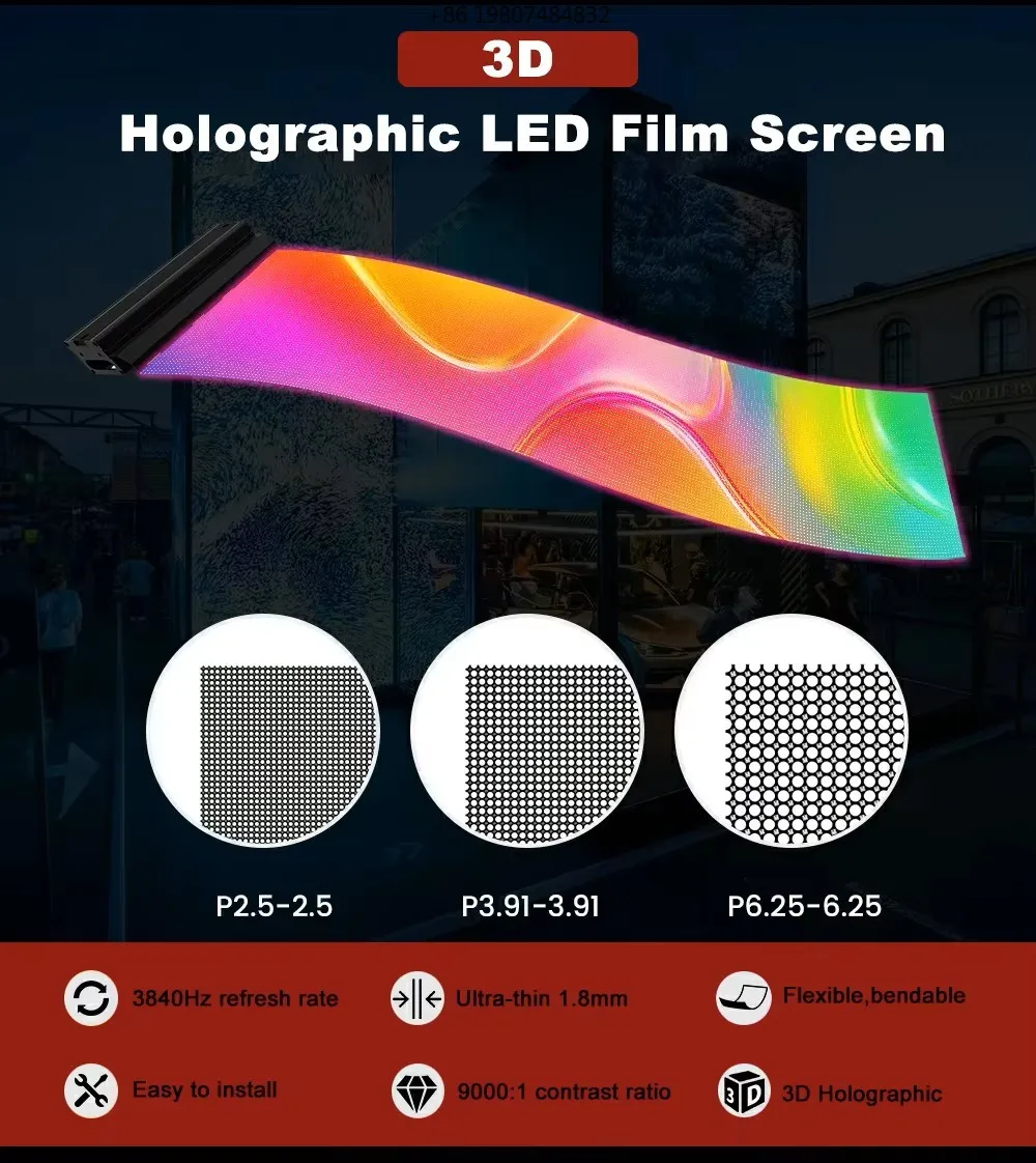

Smart Adhesive Transparent LED Glass Film Screen P3.91 P6 P8, Aliexpress Best Seller Holographic Video Wall for Exhibition