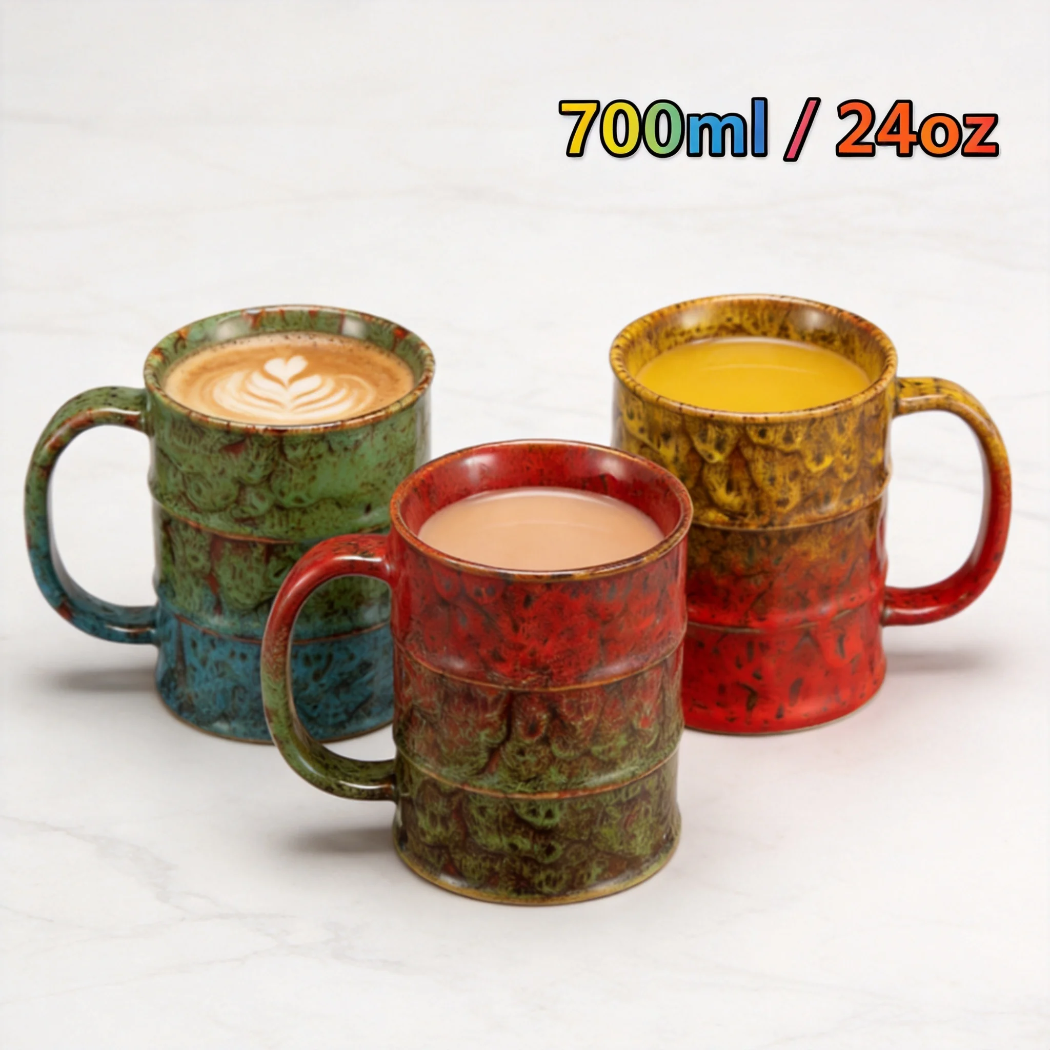 700ml/24oz Keramik-Kaffeebecher Kreativer Farbverlauf Wasserbecher mit Griff Großer Trinkbecher für Zuhause und Büro