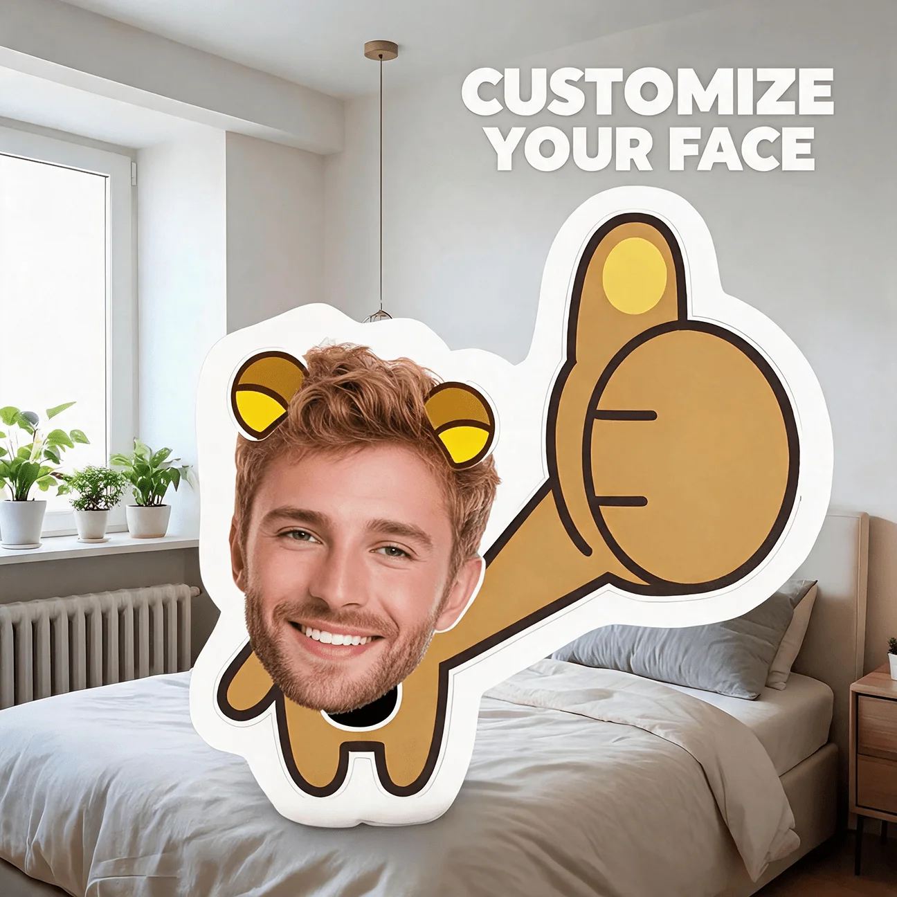 Custom Thumbs Up Shaped Pillow With Personalized Face Photo Large 23.62 Inch Decorative Cushion For Sofa Bedroom Unique Gift