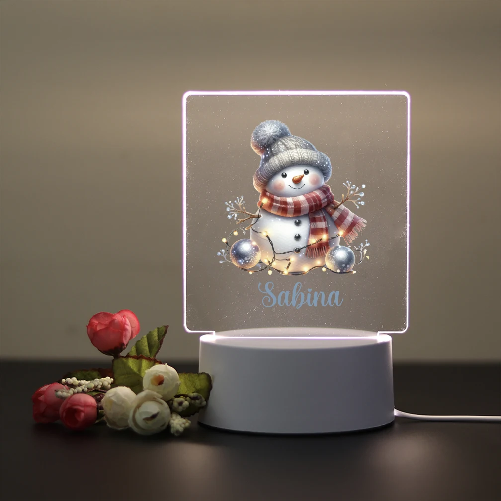 1 unidad de lindo muñeco de nieve show con impresión UV, nombre personalizado, luz LED nocturna táctil 3D, lámpara nocturna de ilusión 3d, decoración para habitación de niños