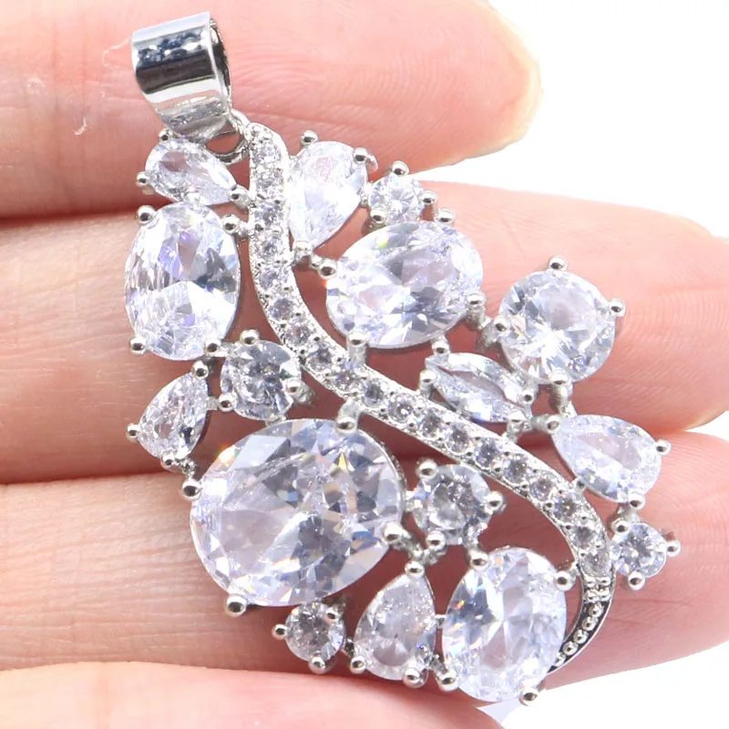 41x25mm SheCrown Beautiful 5.4g Big Size Fire Rainbow Mystic Topaz Pink Tourmaline White CZ Women Wedding Silver Pendant