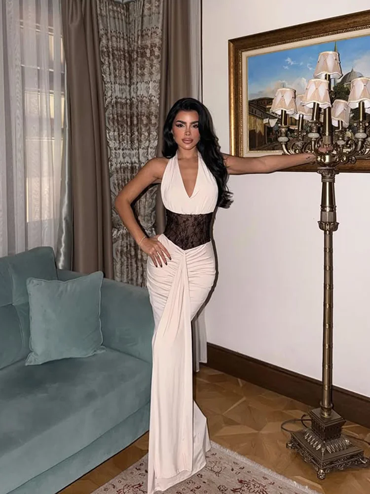 CNYISHE الدانتيل المرقعة الرسن الخامس الرقبة النساء فساتين مثير نادي غمد عارية الذراعين موضة شير أنيقة Bodycon شيك حفلة الإناث #5