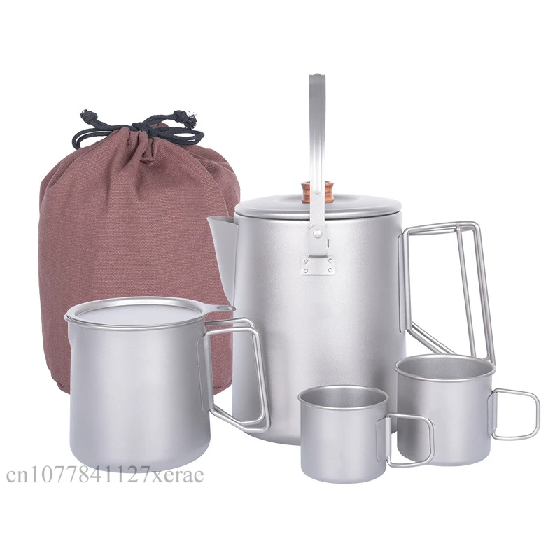 120/180/500/1500ml Pure Titanium Outdoor Hand Brewed Coffee Pot Folding Handle Portable Kettle Camping Picnic Ultra Light Kettle