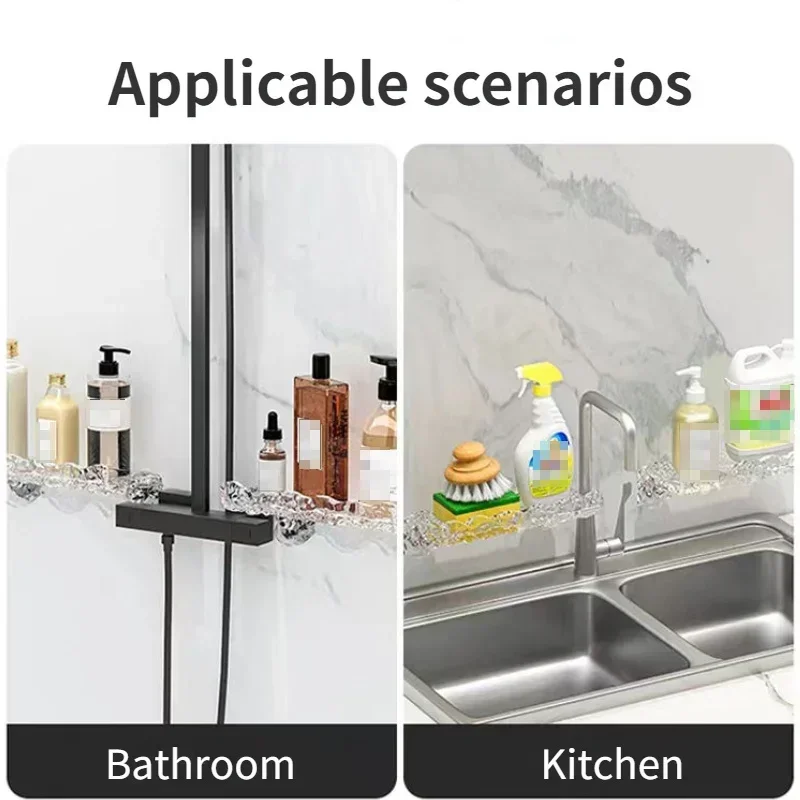 Wall Mounted Bathroom Storage Rack Hanging Floating Shelf Plastic Tray Cosmetic Shampoo Shower Gel Holder Organizer Accessories