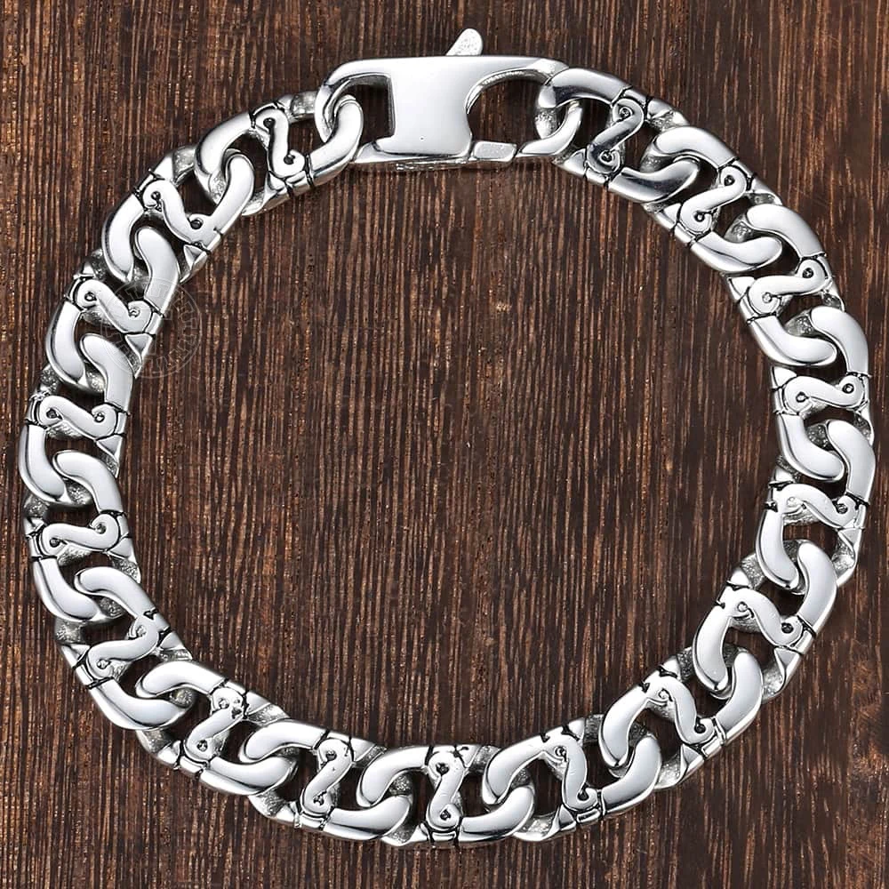 9.5mm Men\'s Biker Bracelet Silver Color 316L Stainless Steel Marina Link Chain Bracelets for Women Wholesale Jewelry HB19