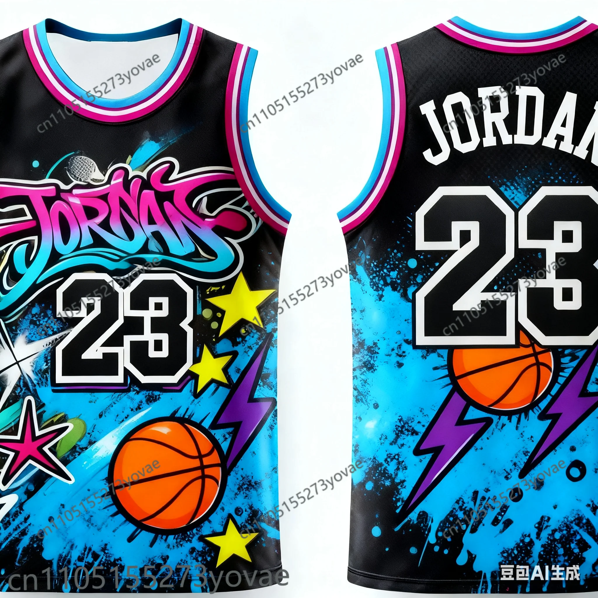 AI Design قميص كرة السلة الأمريكية جوردان جرافيتي ستريت رقم. 23 سترة جيرسي لكرة السلة سريعة الجفاف مطبوعة ثلاثية الأبعاد لكرة السلة