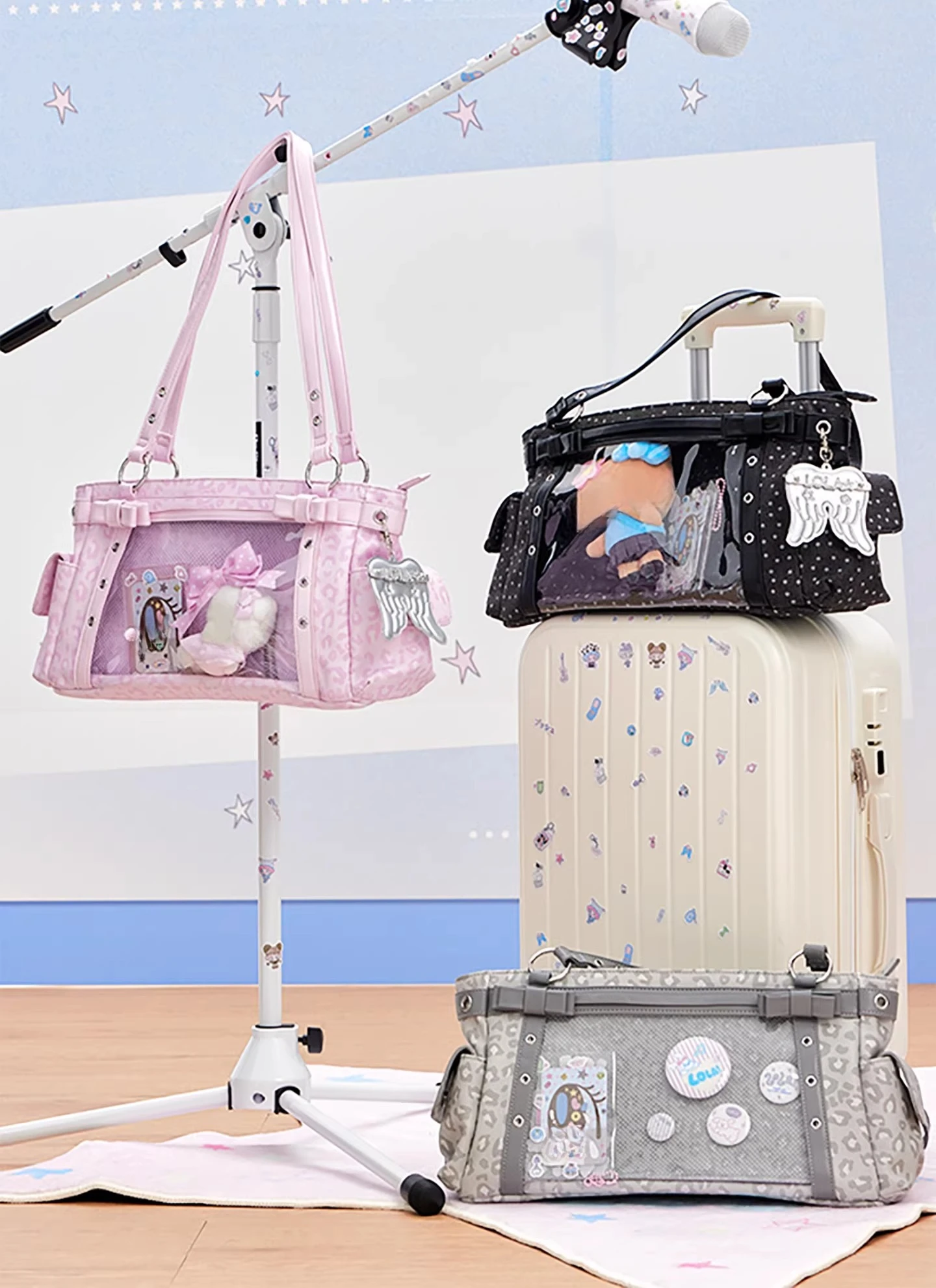 

Japanese Y2K Subculture Two Dimensional Concert Wing Sweet Lolita Large Capacity Pain Bag Polka Dots Black Backpacks Women