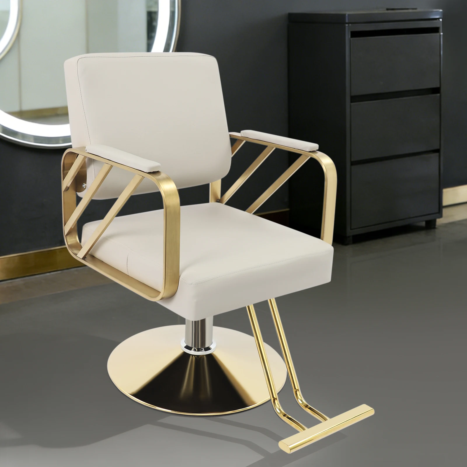 Salon Chair 360° Swivel Hydraulic Adjustable Barber Stool Stainless Steel Beauty Salon Equipment