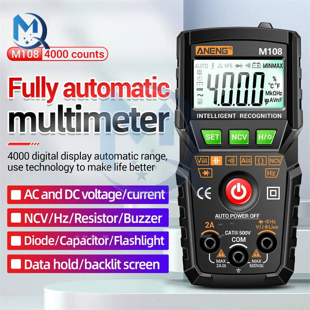 M107/M108 Mini Digital Multimeter 4000 Counts Non Contact AC/DC Current Voltage Tester Resistance Capacitance Meter