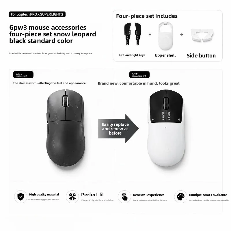 GPW2/3 Shell Accessories for Replacing Spare Parts with Left and Right Buttons for Logitech G Pro X Superlight 2 Gaming Mouse