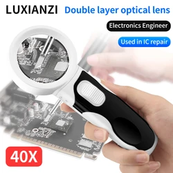 LUXIANZI 30X/40X Handheld Magnifier HD Glass Lens Optical for Seniors Repair Reading Tool With LED Illuminated Jewelry Loupe