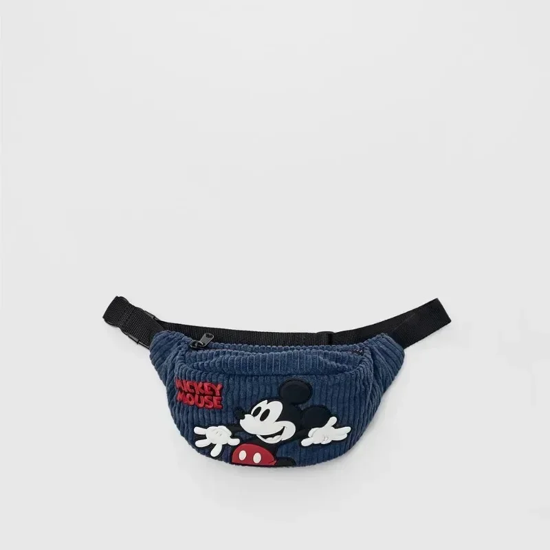 Disney\'s new blue embroidered Mickey Mouse corduroy fabric children\'s crossbody bag primary school student waist bag