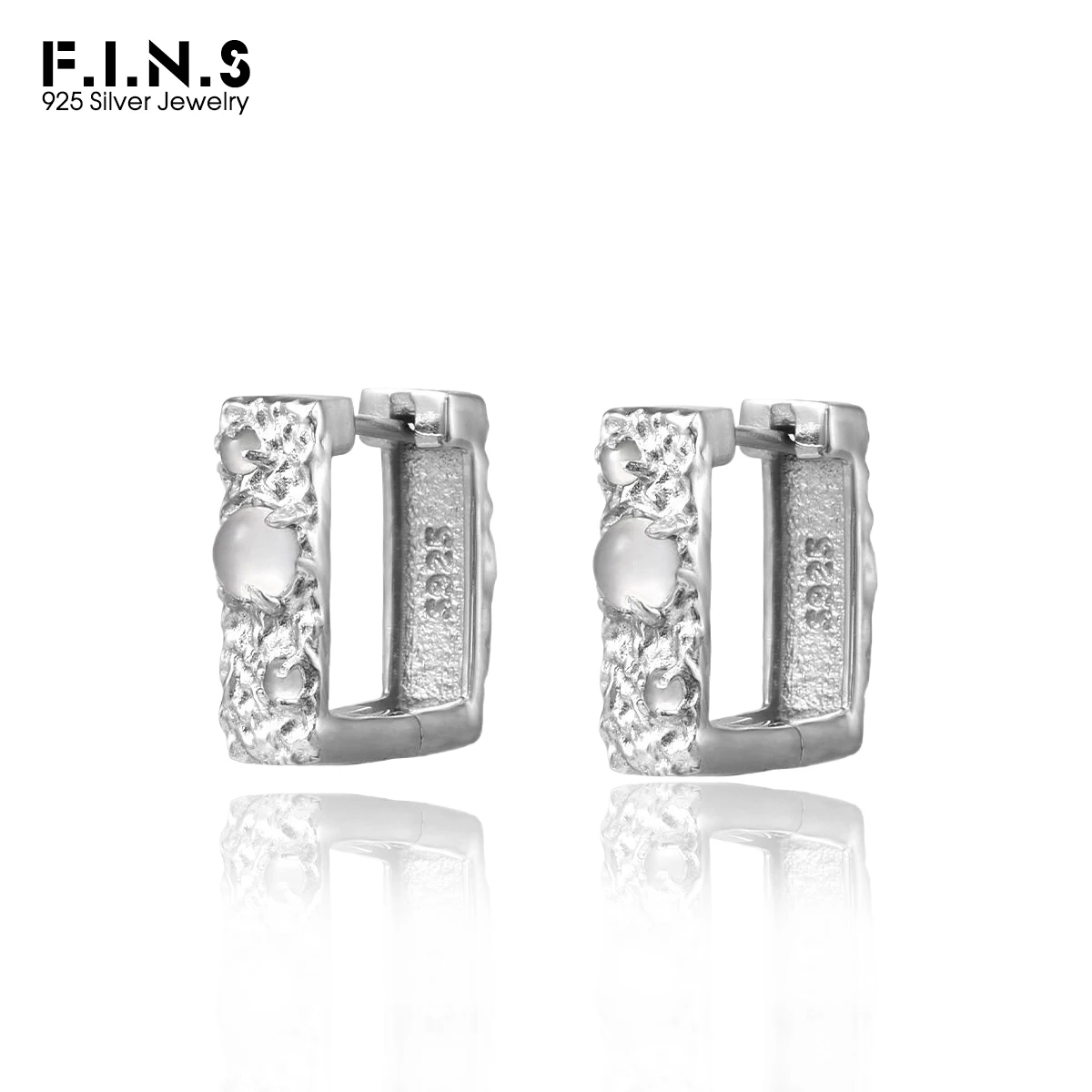

F.I.N.S Original INS White Agate S925 Sterling Silver Hoop Earrings For Women Irregular Uneven Square Ear Buckles Fine Jewelry