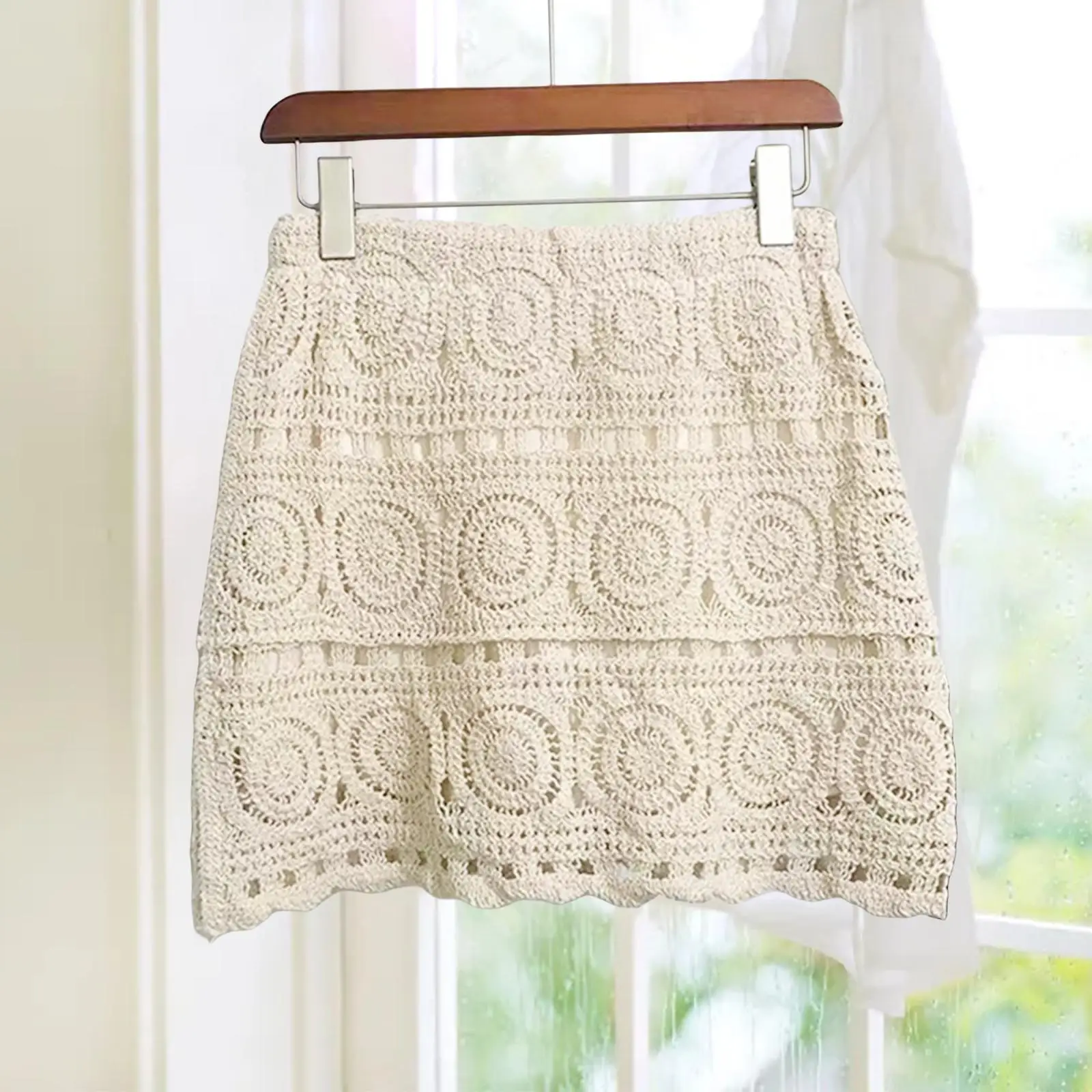 Women Crochet Skirt Clothes Hollowed Breathable Soft High Waisted Fashion Swim Skirt for Outdoor Women Beach Shopping Summer