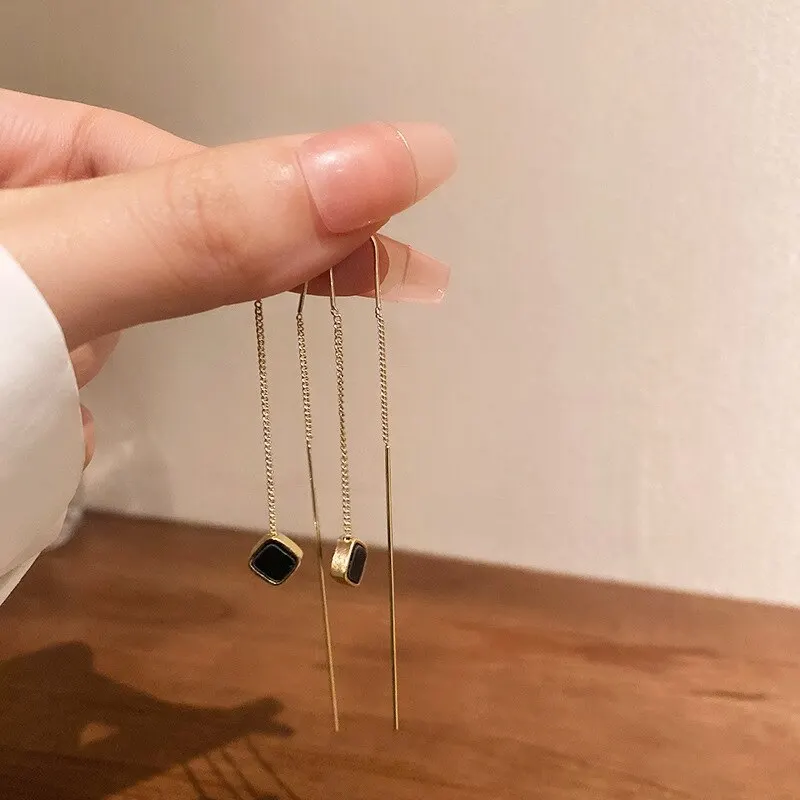 Simple Geometric Square Drop Earring For Women Korean Fashion Gold-color Line Long Tassel Dangle Earrings Party Jewelry Gift image 4