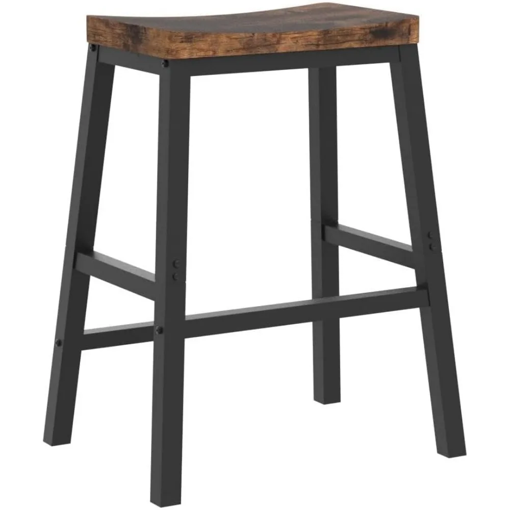 Bar Stools, Set of 2 Bar Chairs, 23.6 Inch Saddle Stools, Kitchen Counter Stools with Footrests, Industrial Stools for Dining