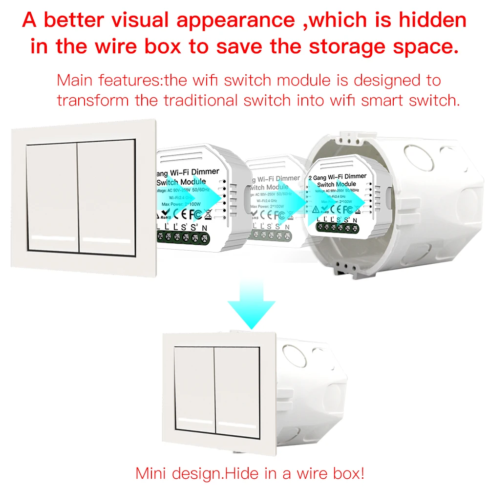 Módulo de Control remoto inalámbrico para Smart Life/Tuya, atenuador de luz LED, WiFi, bricolaje, funciona con Alexa, Google Home, 2 entradas