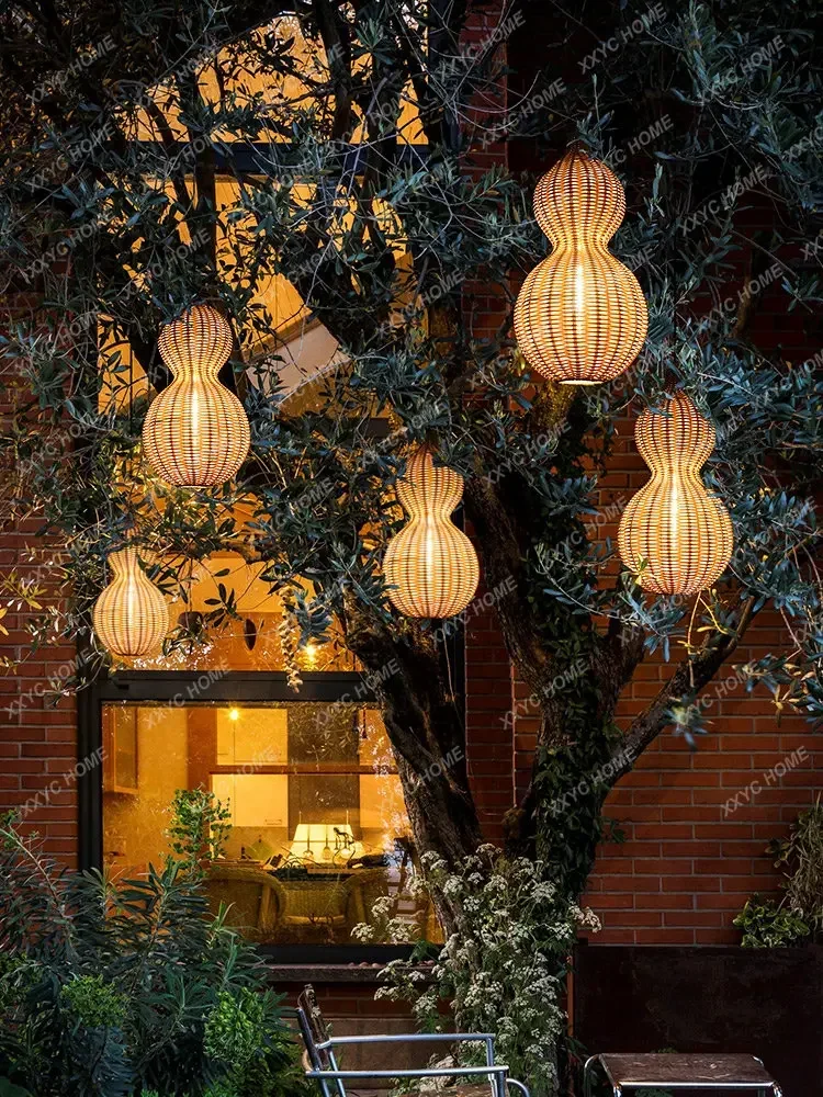 Outdoor Chandelier Rattan Villa Pavilion Lamp Yard Landscape Corridor Garden  Chinese Gourd Hanging Tree