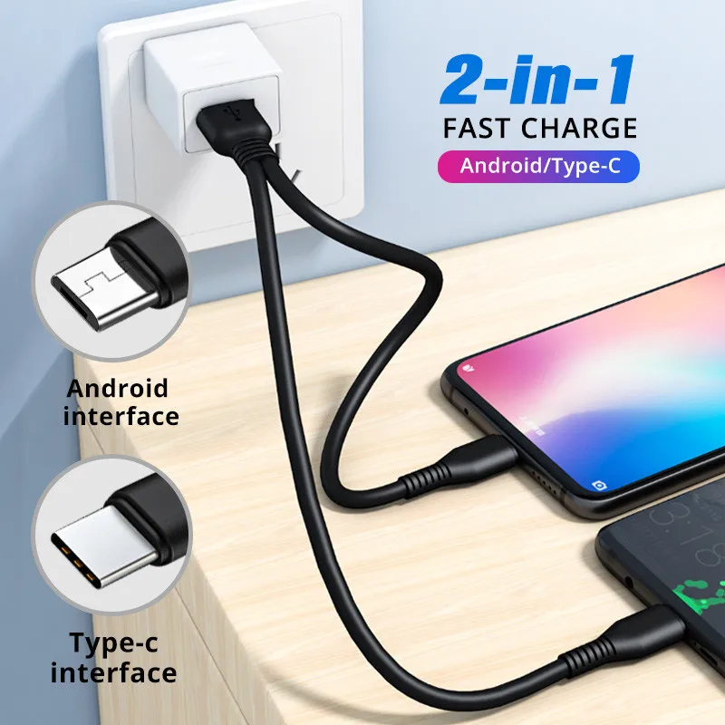 Tkey 2 in 1 마이크로 USB C 케이블, 휴대폰 충전기, 샤오미 화웨이용 2 USB C 충전기 코드, C타입 스플리터 케이블 충전