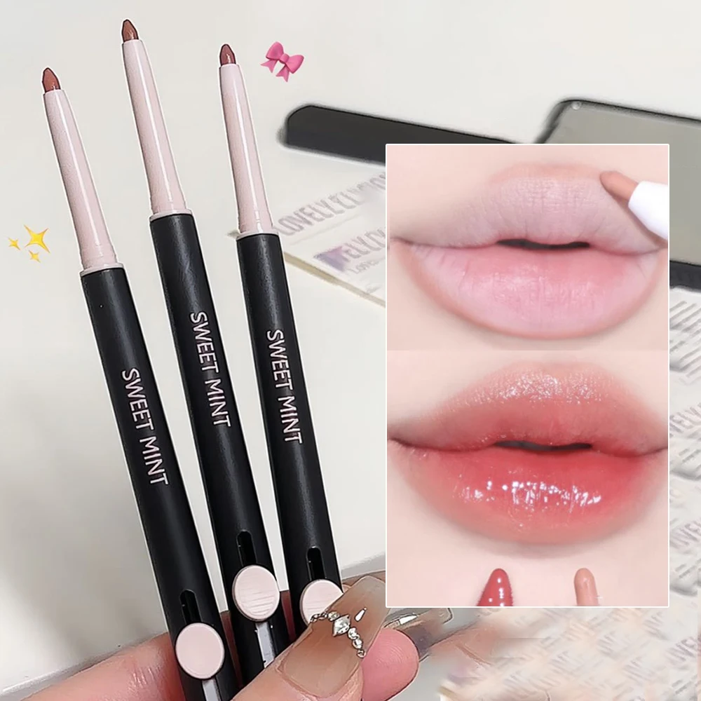 Tweekoppige Lip Liner Pen met Borstel Make-up Waterdicht Blijvende Matte Rode Lippenstift Lip Contouren Non-stick Cup Lipliner potlood