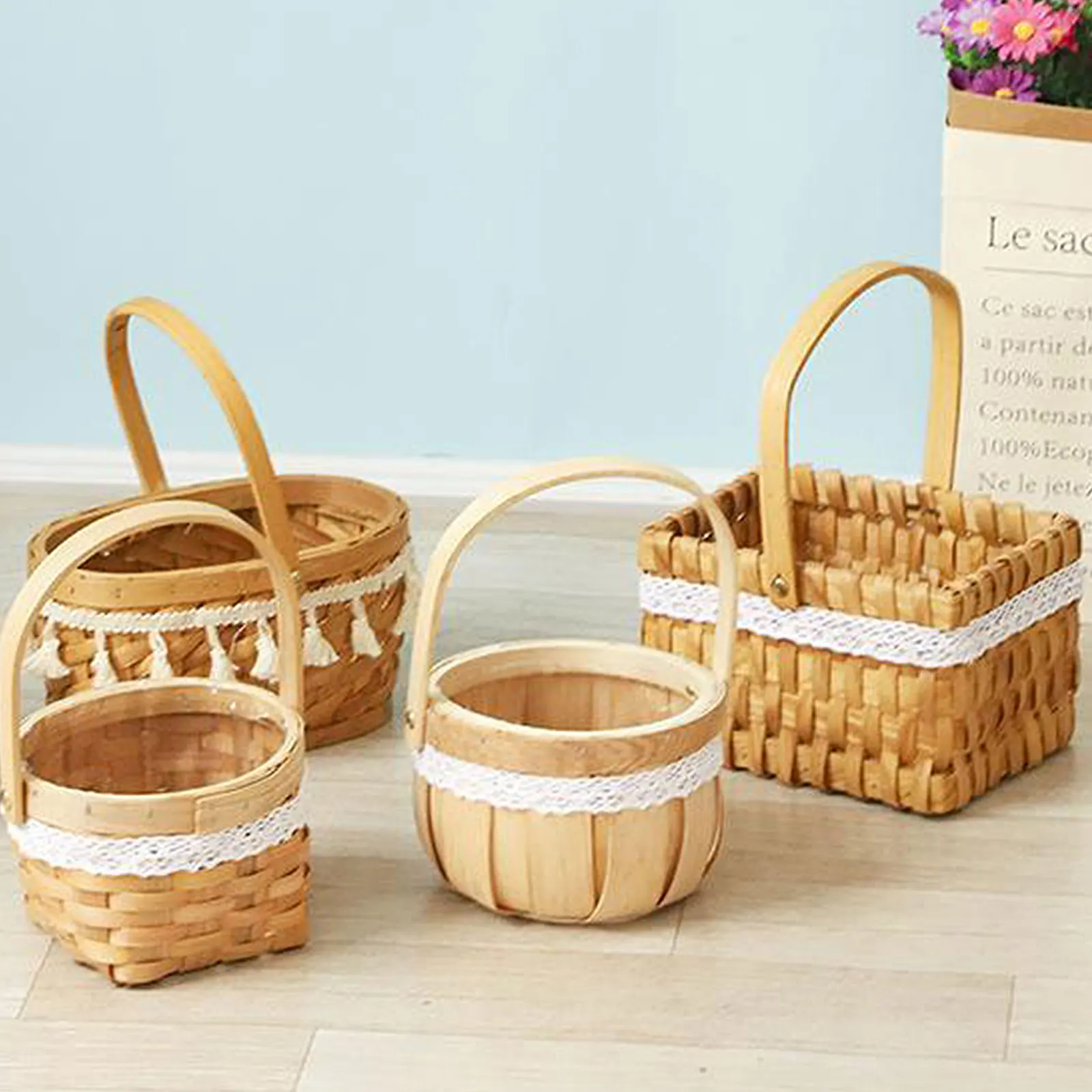 

Imitation Dried Flower Basket Portable Decorated Handmade Rattan Hand-Woven Woven Home Decoration