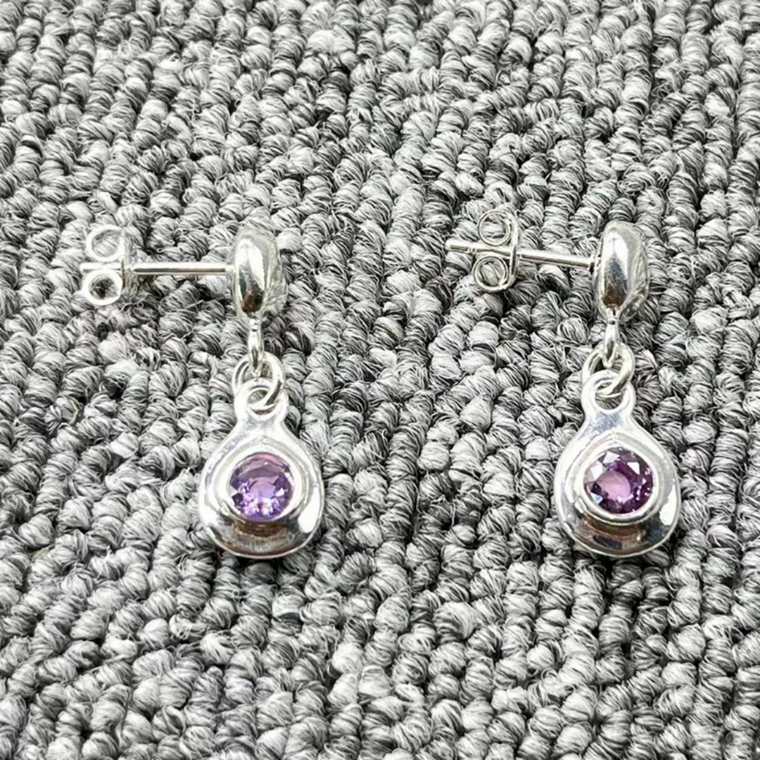 2026 Spain Bright Mysterious Purple Zircon Silver Geometric Earrings Jewelry Accessories Surprise Gift