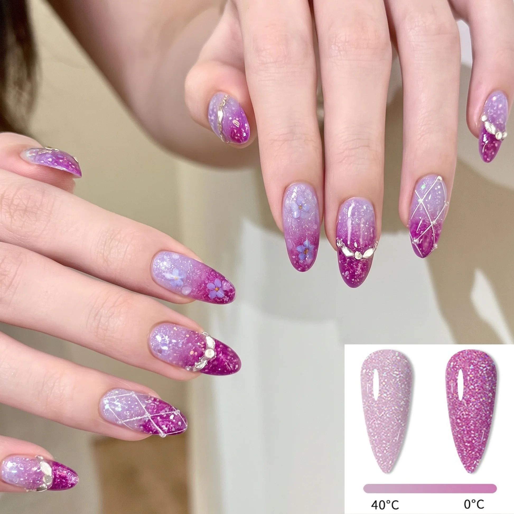 Hassleless Iridescent Purple Flash Temperature-Changing Nail Polish Gel, Single Tube, Moderate Gel Consistency, Smooth Application