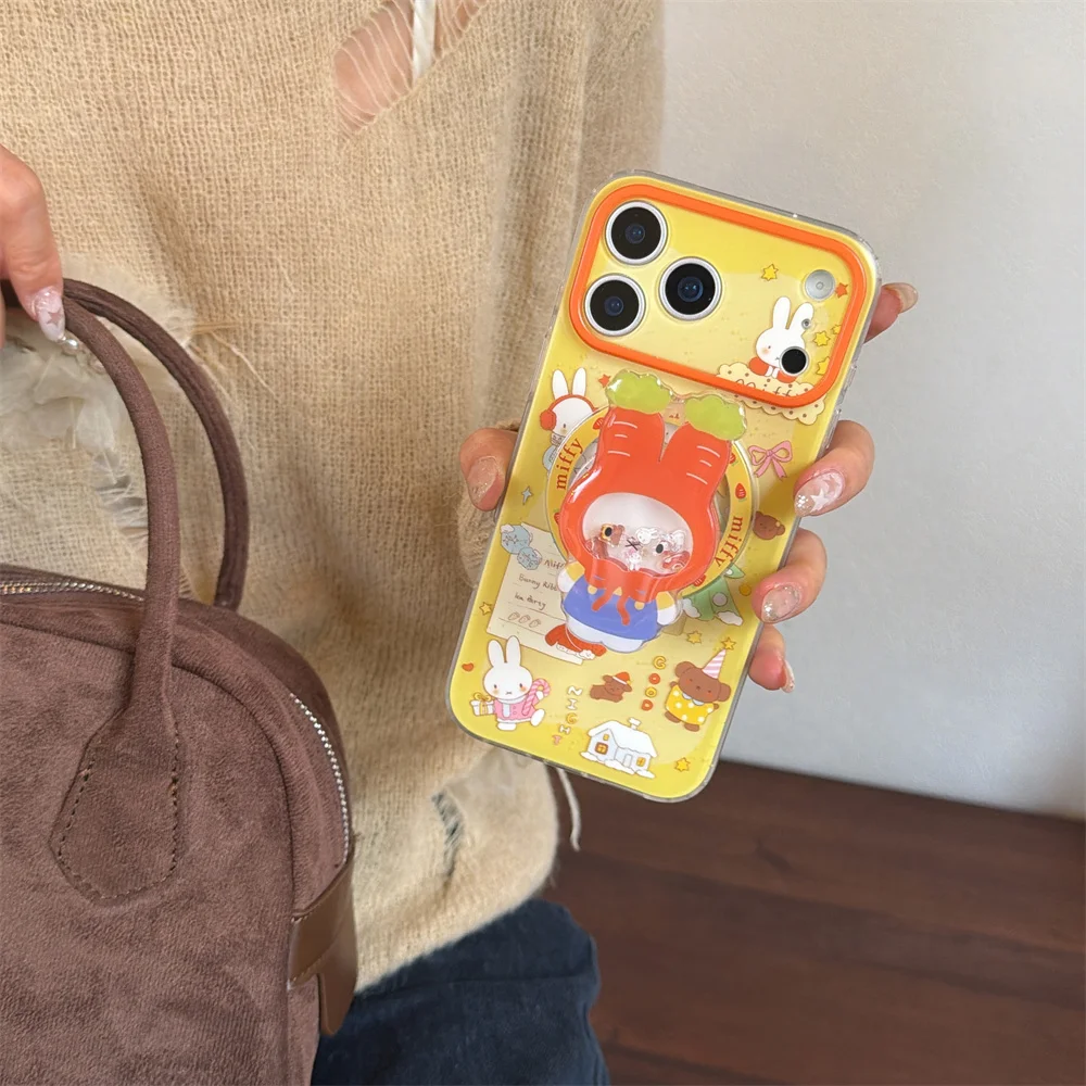 

Kawaii Cartoon Rabbit Magnetic Phone Case for iPhone 15 Pro Max 14 16 17 Pro 17 Cases with Magsafe Shake Stand Shockproof Fundas