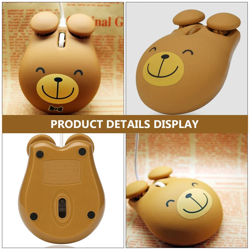 

Bear Mouse Khaki Color Mute Computer Mice USB Wired Laptop Gamer Plastic LED Silent Gaming Mouse Ergonomic Anti Slip Long Term