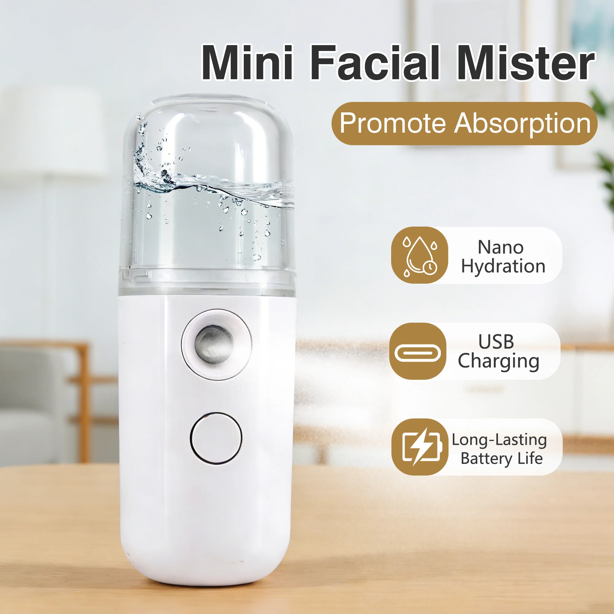 Facial Steamer, Handy Mini Mister, USB Rechargeable Mist Sprayer, 30ml Visual Water Tank Moisturizing&Hydrating for Face, Daily Makeup, Skin Care, Eyelash Extensions