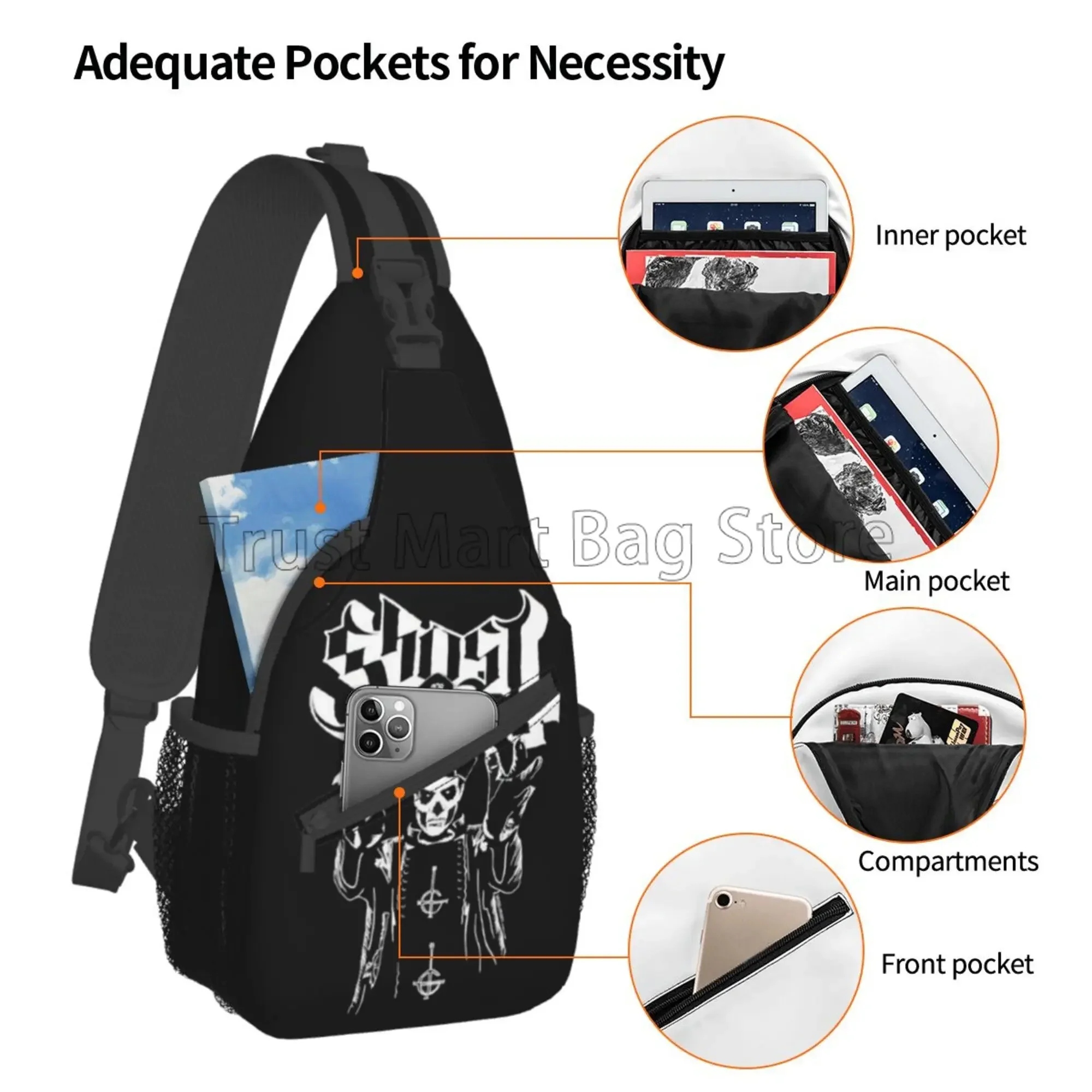 Ghost Band Chest Bag Ghost B.C. Crossbody Shoulder Backpack Casual Sling Bag Travel Hiking Daypack for Men Women