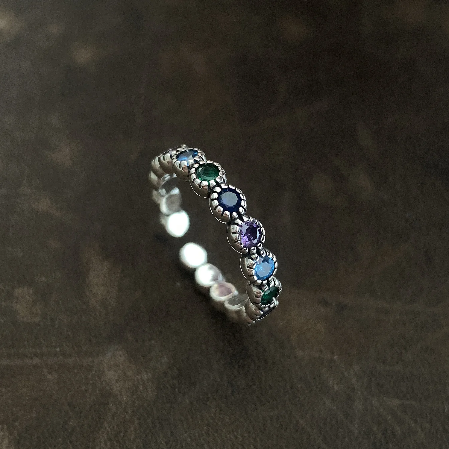 LIVVY Silver Color New Fashion Multi-colored Circular Zircon Chain Ring For Women Trendy Creative Adjustable Party Jewelry
