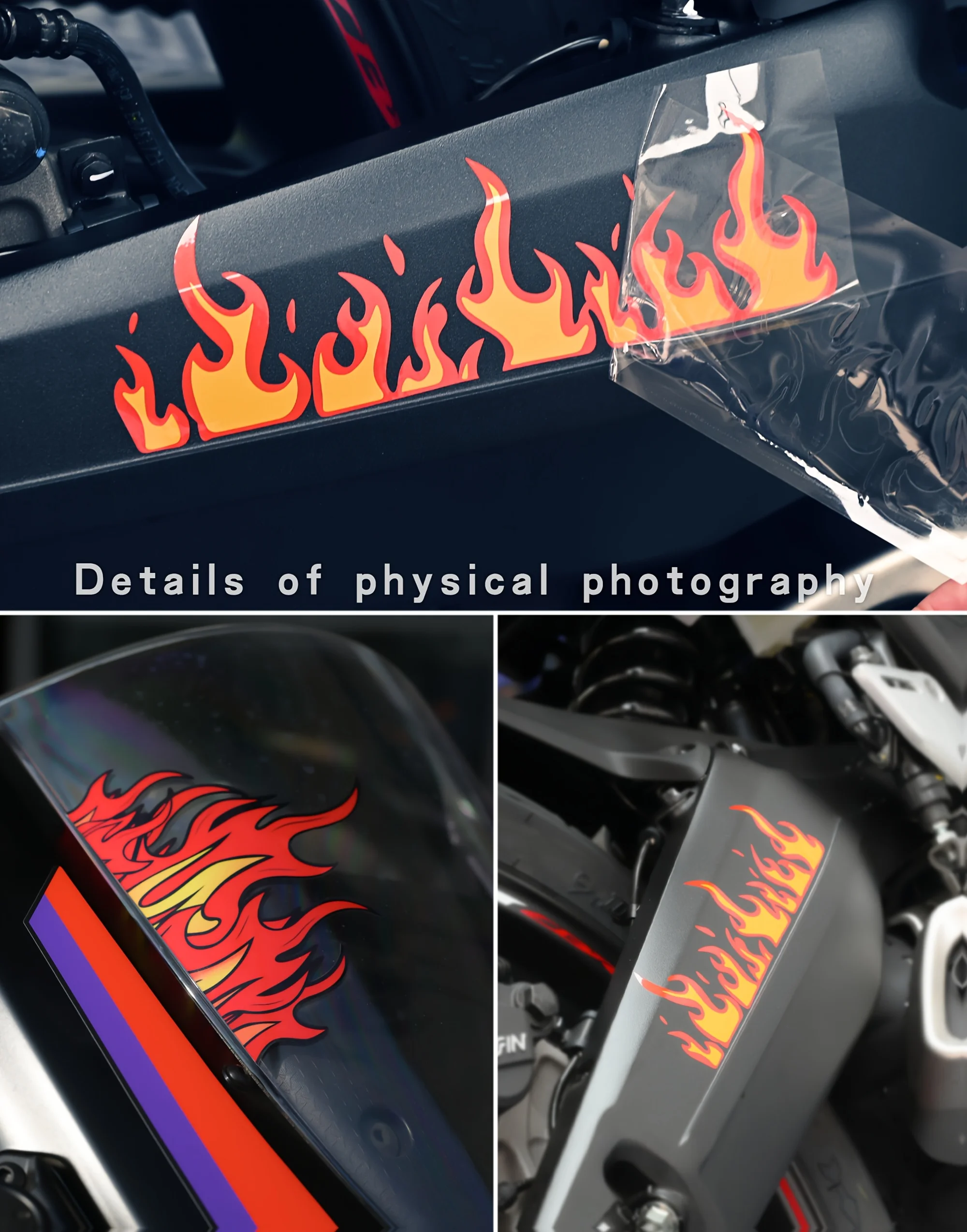 قطعة واحدة من ملصق الدراجات النارية بنمط اللهب، ملصق بتصميم ديناميكي للدراجات النارية، ملحق التخصيص الخارجي