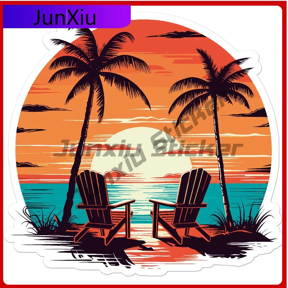 

Beach Chairs Sunset Trendy Limited Waterproof Classic Laptop Decal Accessory Vinyl Car Window Bumper Auto Exterior Gift Decor