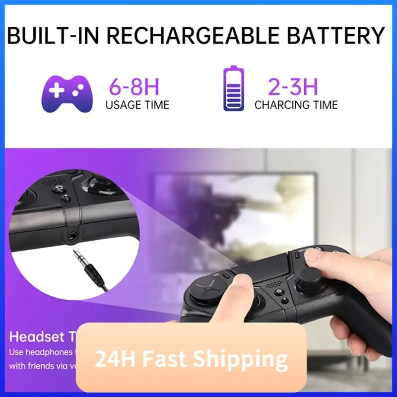 

Wireless Bluetooth Controller For PS4/PS4 Slim/Pro Game Console Joystick Gamepad With Turbo Programmable Button Durable -Black