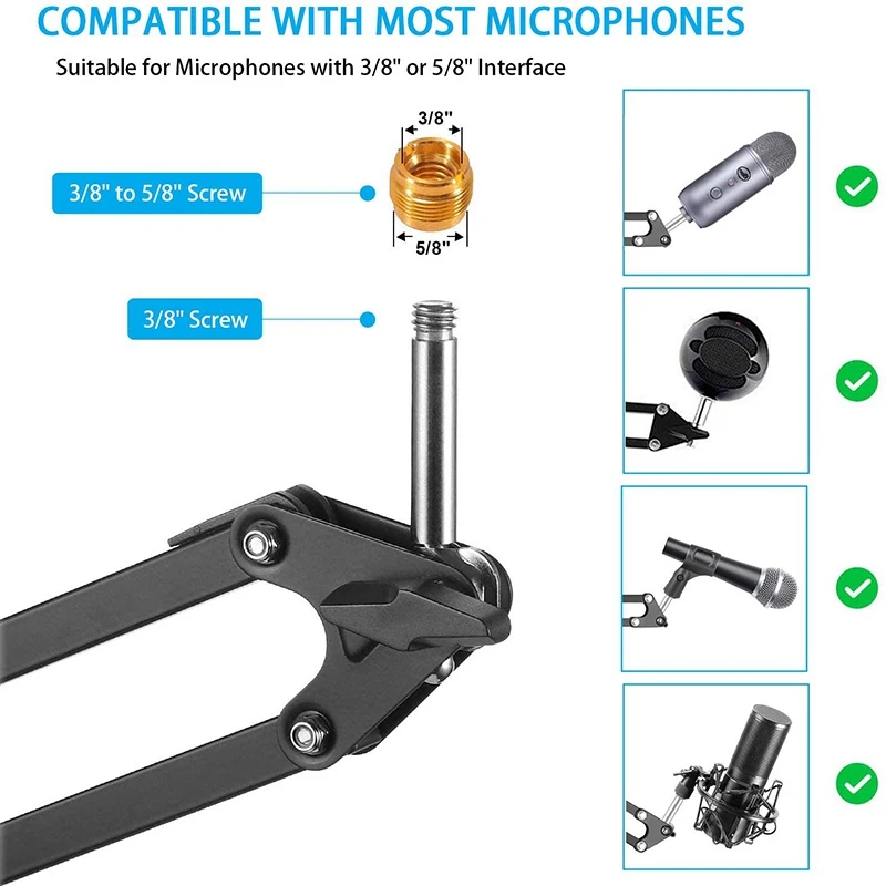 Microphone Boom,Adjustable Suspension Scissor Arm,With Mobile Phone Holder,For Blue Yeti,Snowball And Other Microphones