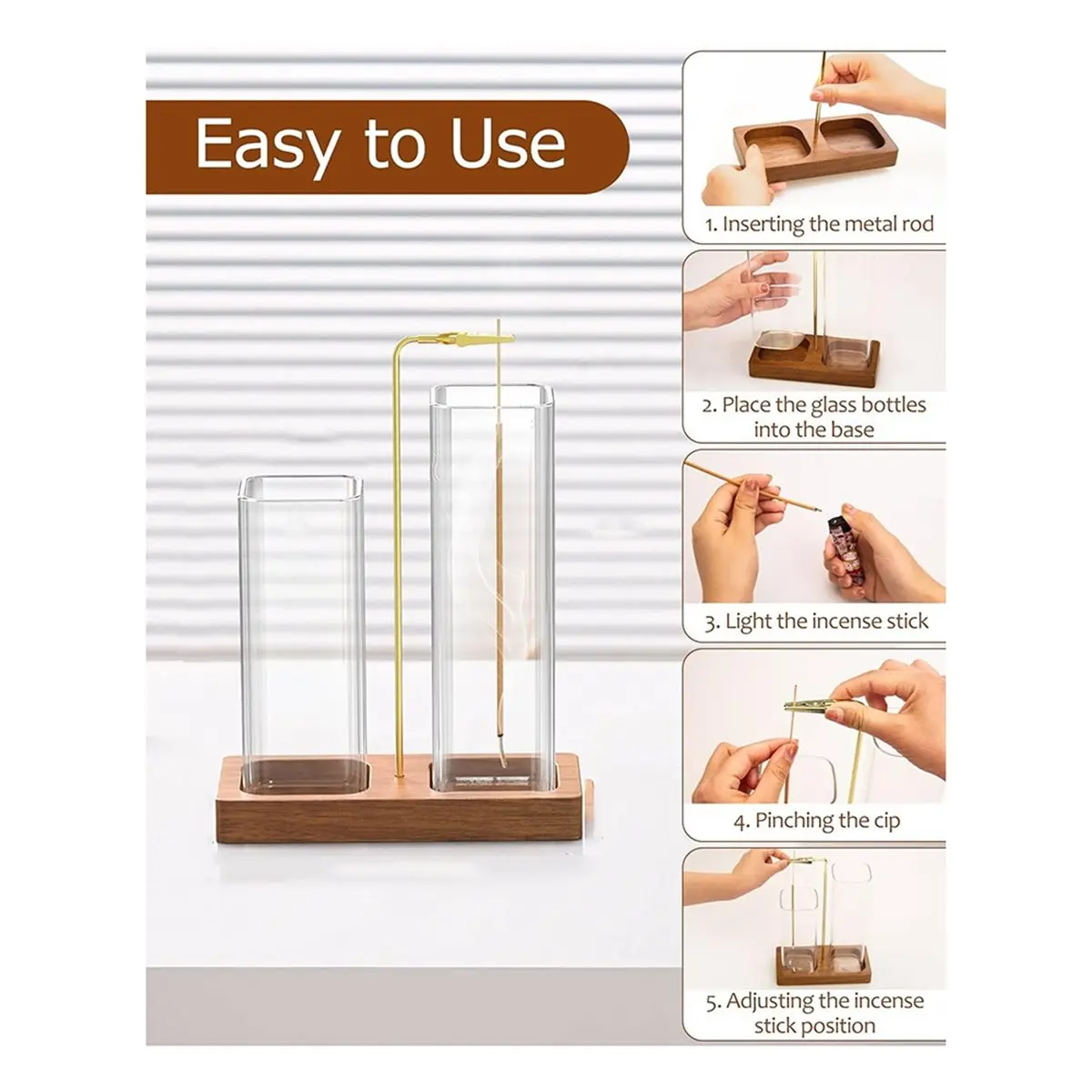 618 Mega Sale 2 in 1 Large Glass Incense Holder with Wooden Base, Ash Catcher & Storage for Home Decor