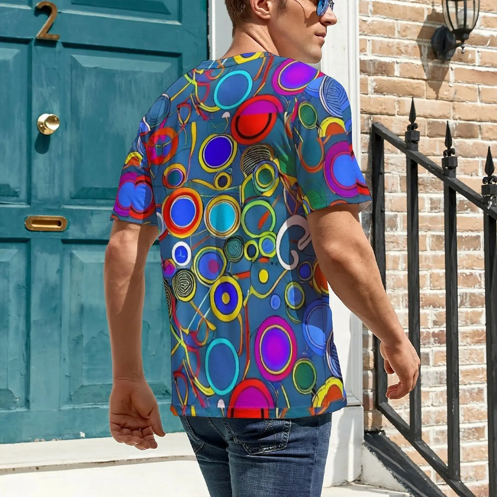 Circle Ring Pop Abstract Print T-Shirt  Harajuku T Shirts Male Kawaii Tee Shirt Summer Short Sleeves Design Tops Big Size