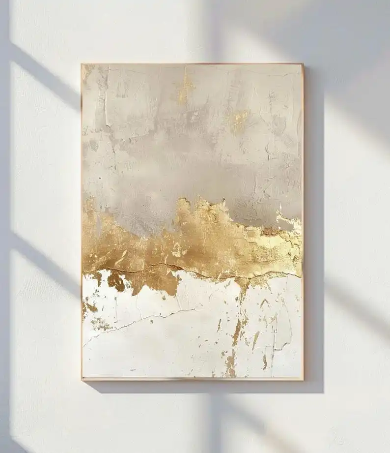 

Large Neutral Abstract Gold Texture Oil Painting Frameless 100% Handmade Modern Beige & Gold Oil Wall Art for Living Room Decor