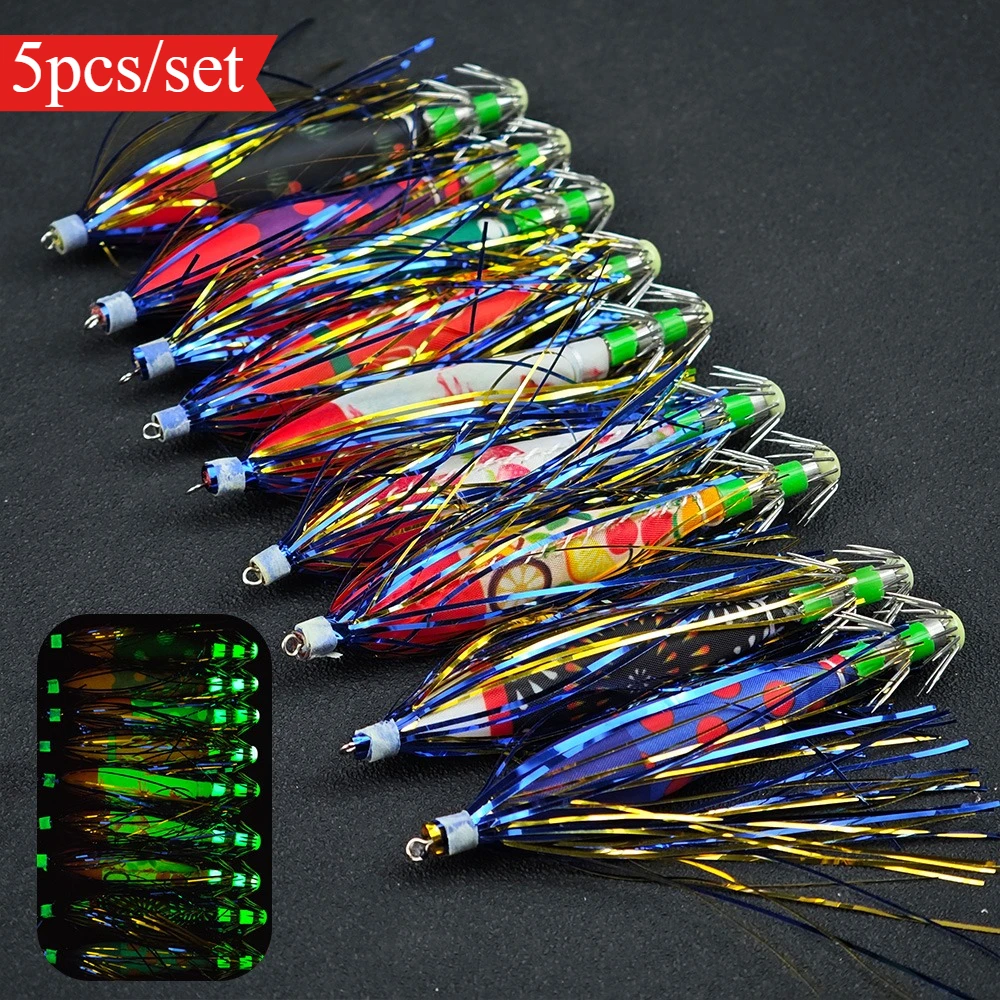 5 قطعة/المجموعة توهج خطاف صيد على شكل سمكة إغراء الروبيان الصيد إغراء مضيئة الأخطبوط لوازم الصيد الحبار الصيد اكسسوارات الحبار الرقص #1