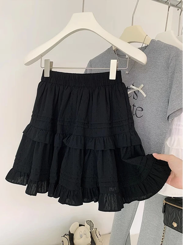 

Новая летняя эластичная юбка с высокой талией, универсальная, А-силуэт, маленький размер, короткая юбка-кейк, модный дизайн