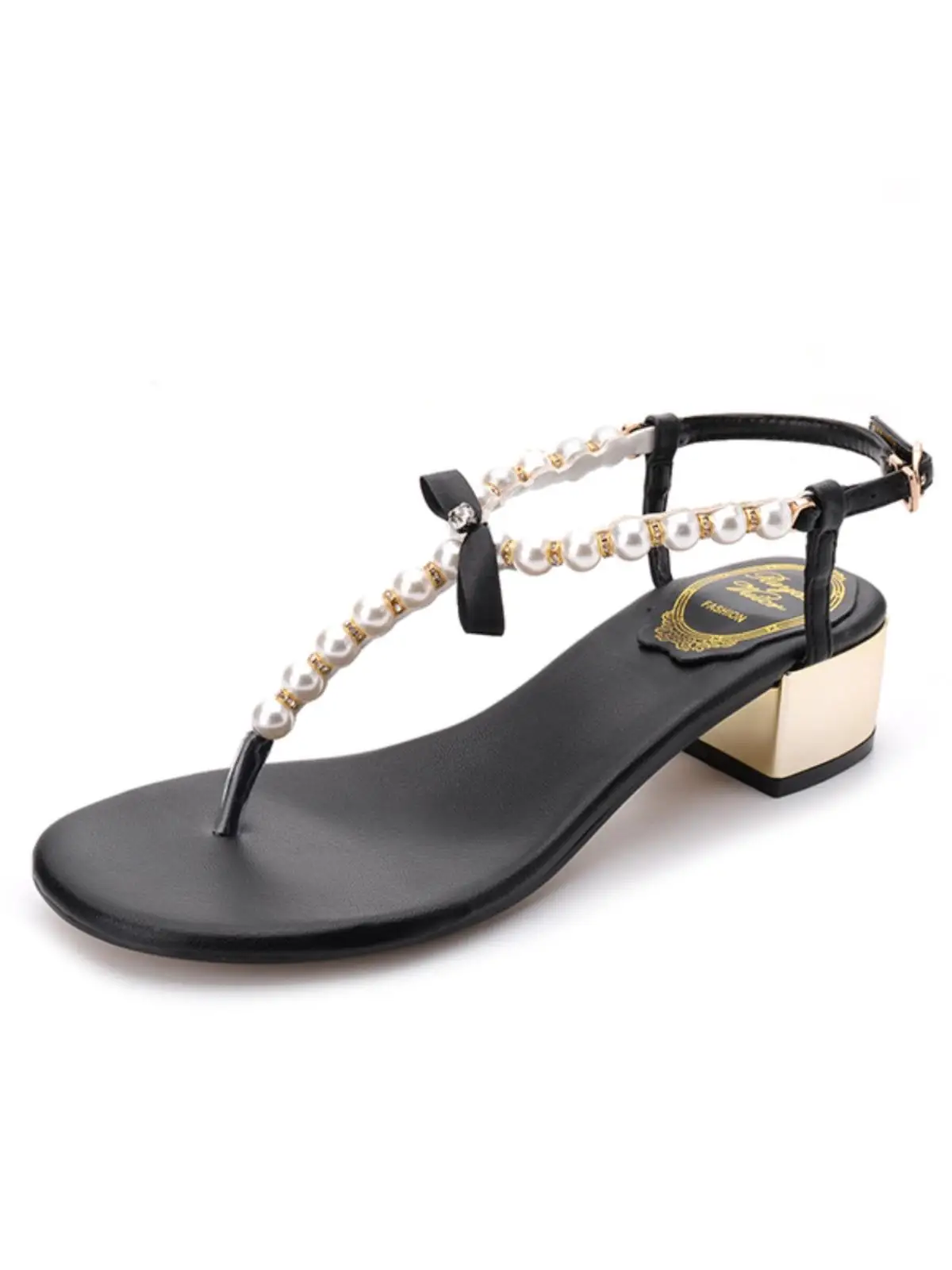 Pinch Toe Pearl Women Slippers Summer Slingback Casual Shoes Fashion Buckle Strap Sandals Bow-knot Zapatos Mujer