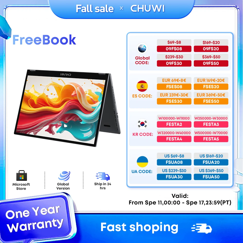 CHUWI FreeBook 2-in-1 Laptop Tablet,512GB SSD 12GB LPDDR5,Intel N100/i3 1215U 13.5