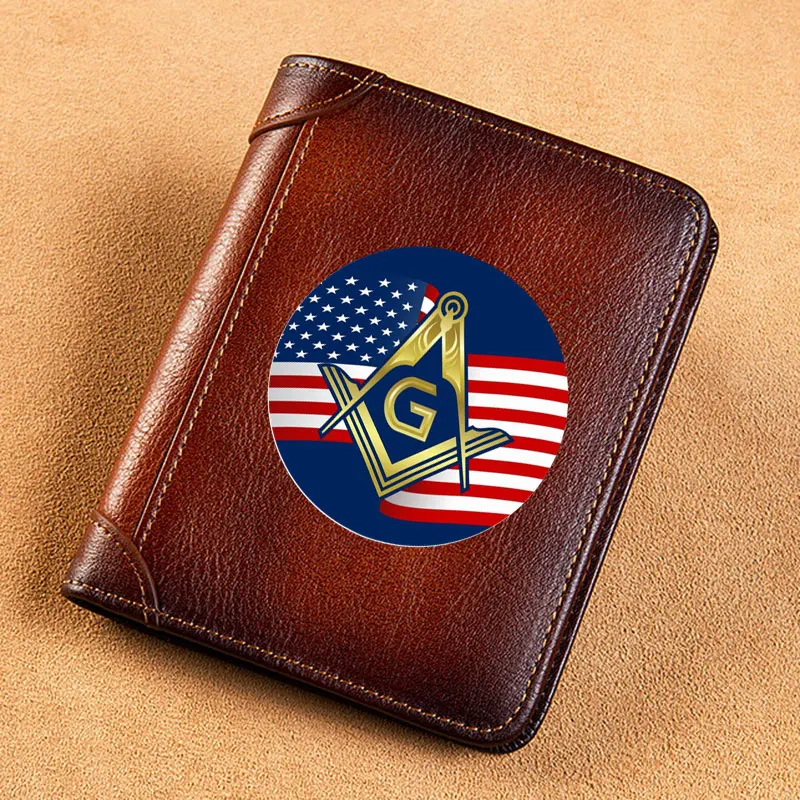 High Quality Genuine Leather Wallet Classic American Freemasonry Sign  Printing Standard Purse BK3501